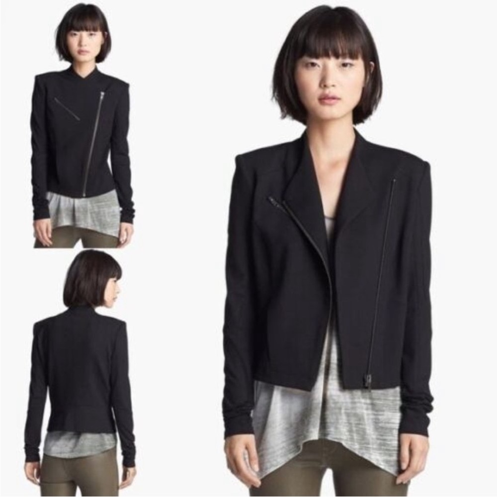 Helmut Lang Black Moto Stretch Zipper Biker Jacket | Petite